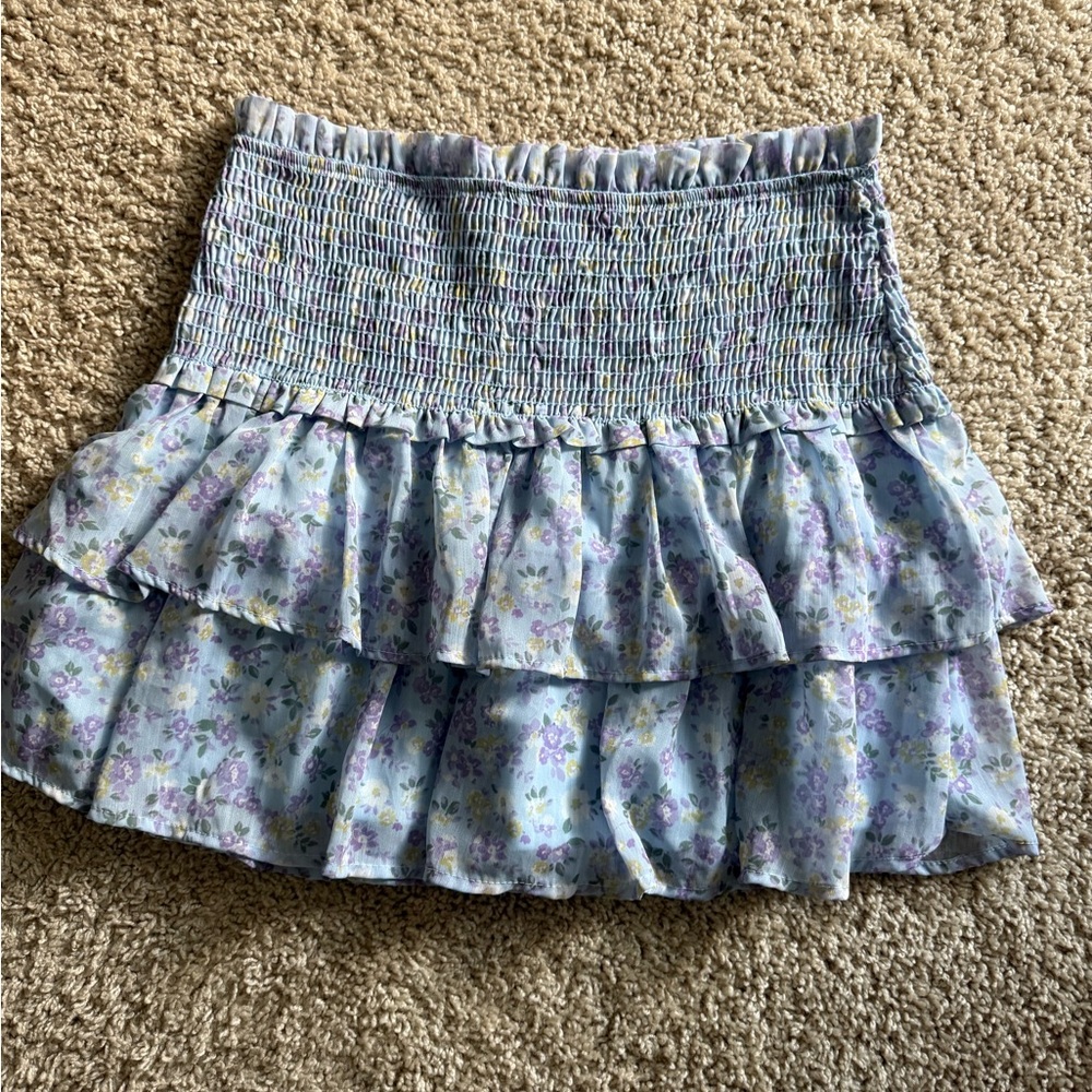 Altar'd State Light Blue Floral Mini Skirt